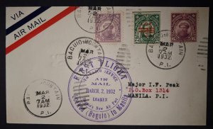 1932 Philippines Airmail First Flight Cover FFC Loaken Baguio to Manila