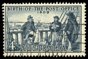 AUSTRALIA Sc 332 USED - 1959 4p -  Birth of Post Office - Postmaster I. Nichols