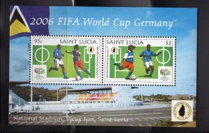 St. Lucia 2006 World Cup Soccer Souvenir Sheet, Scott 1233a MNH, value = $2.25