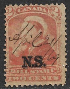 CANADA NOVA SCOTIA 1868 QV 2c BILL STAMP REVENUE VDM. NSB3 USED