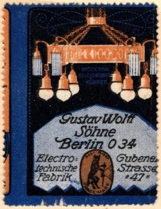 Vintage Germany Poster Stamp Gustav Wolff Söhne Electrotechnical Factory