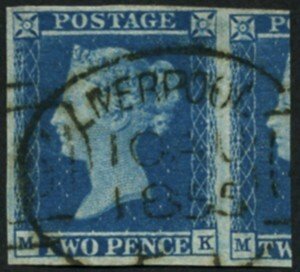 GB 1841 2d plate 4 MK very fine used Liverpool 1855 spoon superb strike
