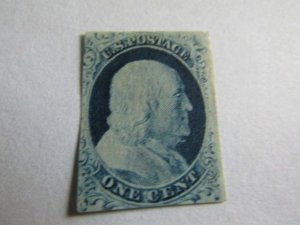US stamps,Scott #9 F-VF unused ( mint no gum ) nice color,w/W. Weiss Certificate