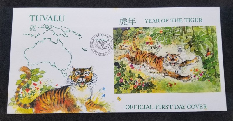 *FREE SHIP Tuvalu Year Of The Tiger 1998 Chinese Lunar Zodiac Cat (FDC) *c scan