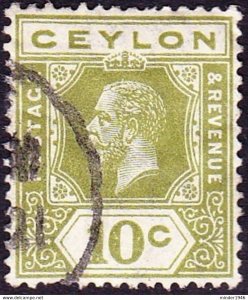 CEYLON 1917 KGV 10c Deep Sage-Green Die I SG310a Used