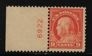 1917 Sc 509 MNH fresh OG 9c salmon red plate number single, Hebert NH CV $90 (06