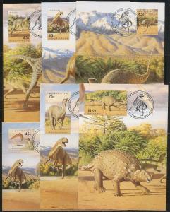 Australia 1342-7 1993 Dinosaurs Maxi Card FDC set