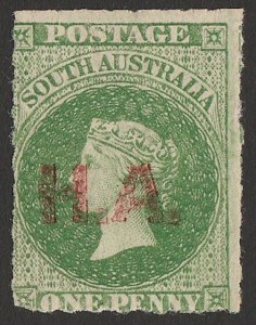 SOUTH AUSTRALIA House of Assembly H.A. red QV 1d, rouletted, Certificate. Rare.