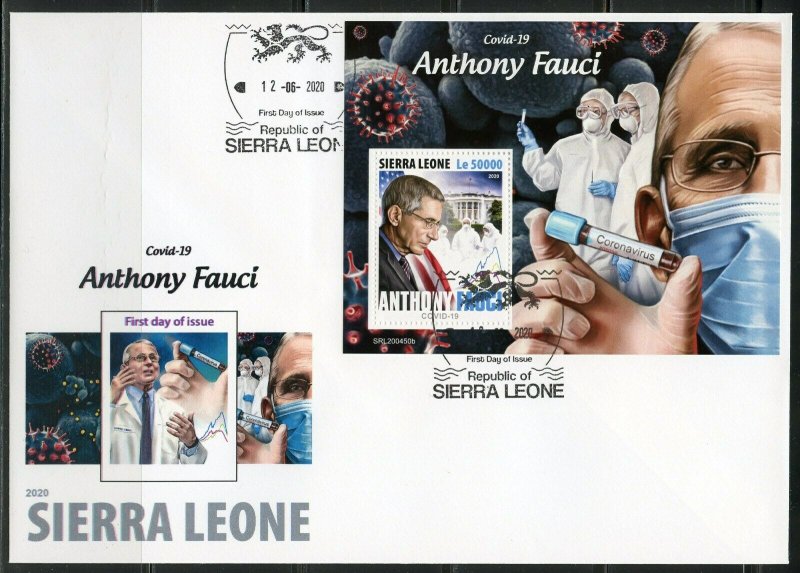 SIERRA LEONE 2020  VIRUS ANTHONY FAUCI SOUVENIR SHEET FIRST DAY COVER