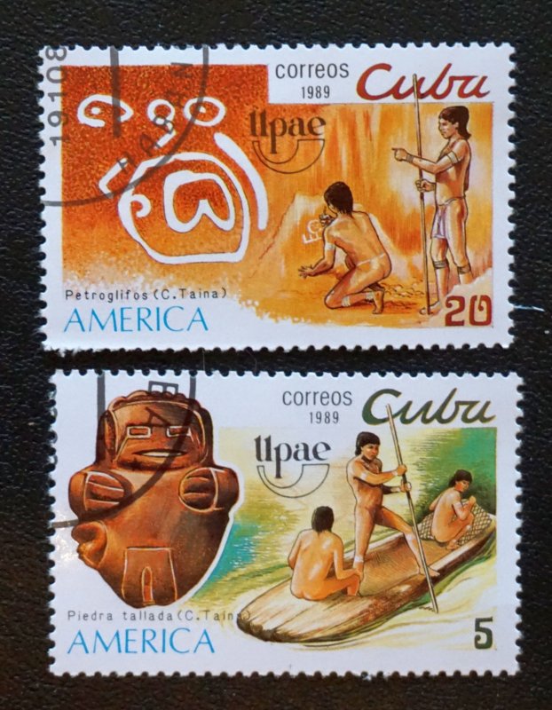 CUBA Sc# 3149-3150 UPAEP  AMERICA Issue  Natives  CPL SET of 2  1989  used / cto