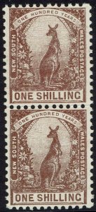 NEW SOUTH WALES 1902 KANGAROO 1/- MNH ** PAIR WMK CROWN/NSW SG W65