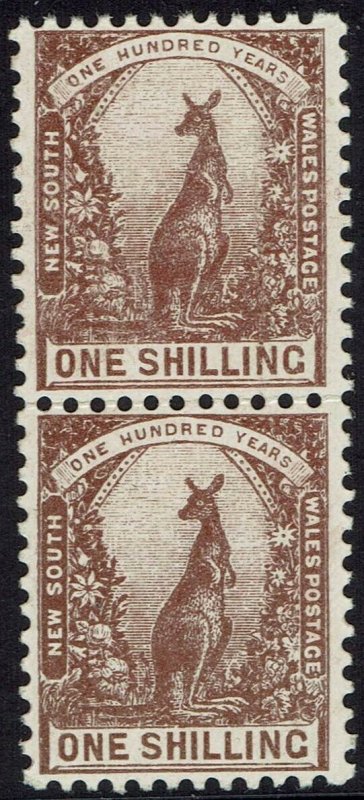 NEW SOUTH WALES 1902 KANGAROO 1/- MNH ** PAIR WMK CROWN/NSW SG W65 