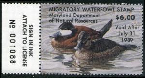 MARYLAND #15 1988 STATE DUCK STAMP RUDDY DUCK  by Christopher White