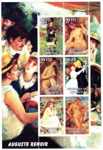 Djibouti 2004 Auguste Renoir Famous Nudes Paintings Sheetlet (6) Perforated MNH