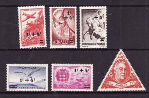 Monaco-Sc#CB1-6-two unused hinged Air Post Semi-Postal sets-Planes-Roosevelt