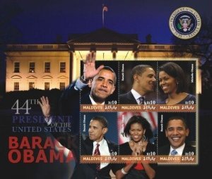 Maldives 2008 - President Obama and Michelle Sheet of 6 Stamps Scott 32963 - MNH