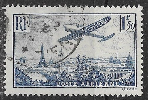 France ~ Scott #  C9 ~ Used ~ Plane over Paris