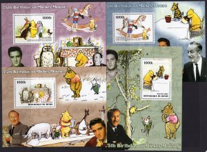 Benin 2003 DISNEY WINNIE-THE-POOH 75th.ANNIV.MICKEY MOUSE 4 Souvenir Sheets MNH