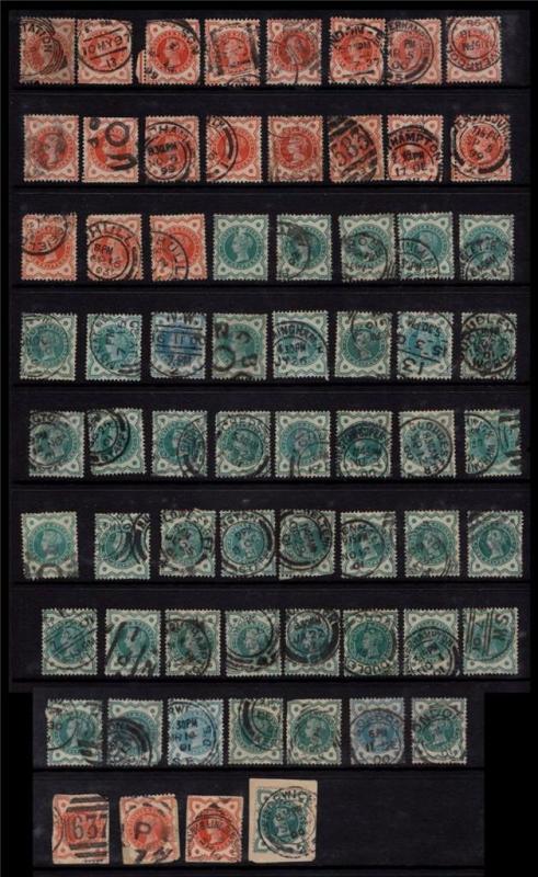 GB UK 1887 & 1900 U QV 1/2d Vermilion & Blue Green SG#197&213 (67 Stamps)#CC987