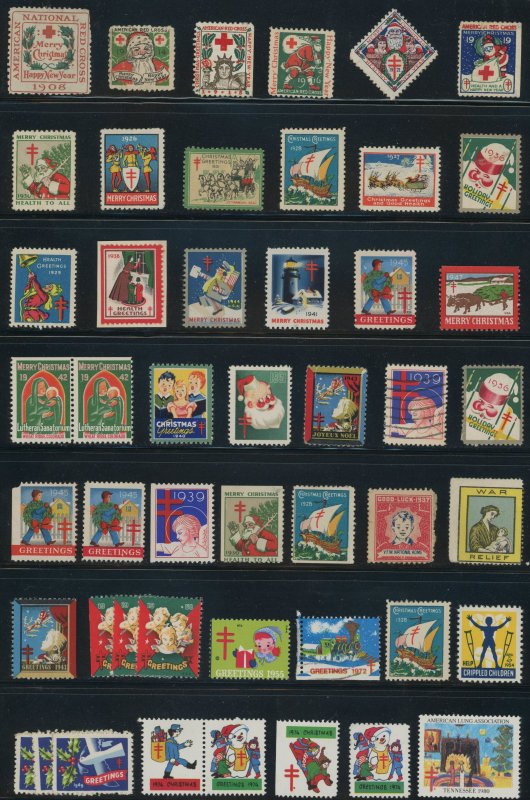 USA - Christmas Seal Assortment - Mixed Condition - Some very old + Multiples