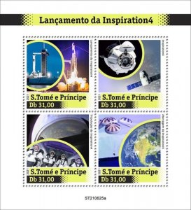 St Thomas - 2021 Inspiration4 Launch - 4 Stamp Sheet - ST210625a