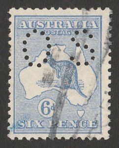 AUSTRALIA 1913 Kangaroo 6d small OS 1st wmk INVERTED. ACSC 17Aabc cat $1500.