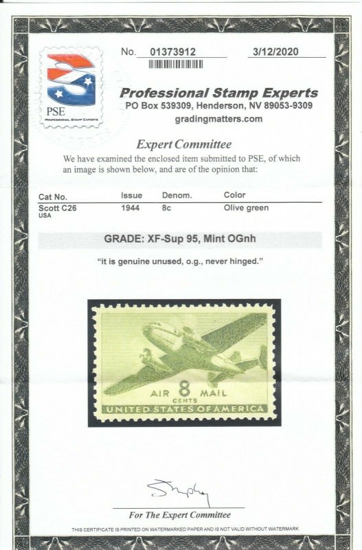 MOstamps - US #C26 Mint OG NH Grade 95 with PSE cert - Lot # MO-2340 SMQ $45