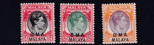 MALAYSIA  BMA 1945 - 48   S G 15 - 16 - 18   $1 TO $5      MH    