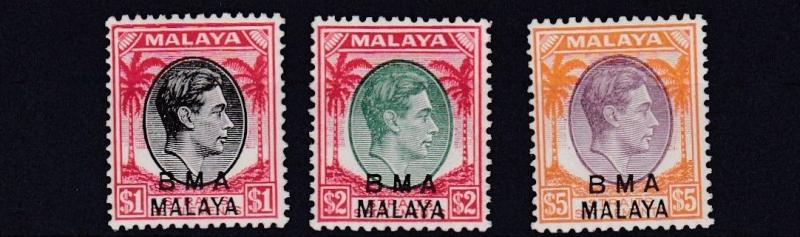 MALAYSIA  BMA 1945 - 48   S G 15 - 16 - 18   $1 TO $5      MH    