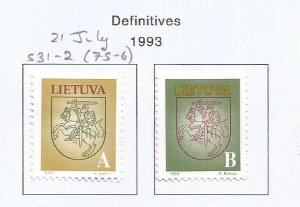 LITHUANIA - 1993 - Definitives -  Perf 2v Set - M L H