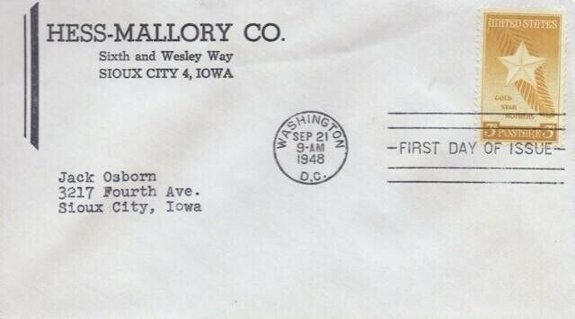 969 3c GOLD STAR MOTHERS 1948 - Hess-Mallory Co.