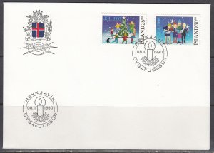 Iceland Scott 716-7 FDC - 1990 Christmas Issue