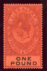 Gibraltar 1912 KGV £1 dull purple & black/red superb MNH. SG 85. Sc 75.