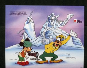 DISNEY GRENADA PHILANIPPON SNOW FESTIVAL IMPERFORATE SOUVENIR SHEET MINT NH