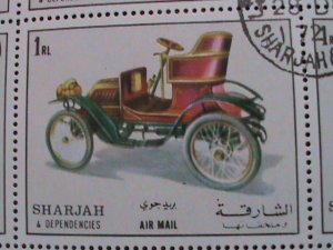 ​SHARJAH-1972 BEAUTIFUL ANTIQUE CLASSIC AUTO CARS CTO SHET-VERY FINE