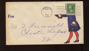 383 MAILOMETER TYPE IV USED ON 1912 COLORFUL COVER FROM KANSAS CITY TO VT LV2074