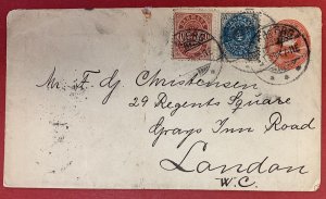 Denmark, Scott #26 and #39 Used in 1895 on 8c Envelope, Sent to London