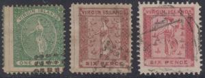 BC VIRGIN ISLANDS 1866 VIRGIN & LAMP Sc 1-2, 2b FULL SET FORGERIES USED (CV$290) 