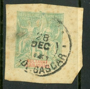 Anjouan 1892 French Colony 5¢ Peace & Commerce Cut Square VFU G590