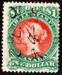 van Dam FB34, $1, green & red centre, p.12, Used, Canada, 1865 Second Bill Issue