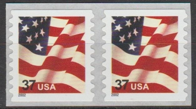 3633, Coil, Pair, Waving Flag-'02', MNH.  .37 Cent