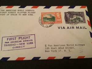 Trinidad & Tobago First Flight to New York 1946 Airmail Stamp  Cover  R40771