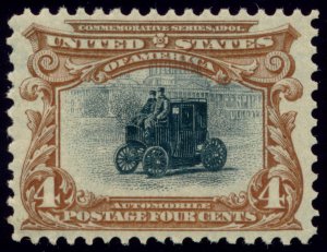 US 296 4c 1901 Pan American Expo Electric Automobile NH PSAG grade 80