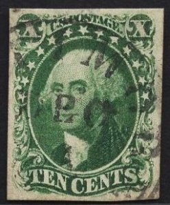 US Stamp #14 10c Green Washington Type II   USED SCV $145