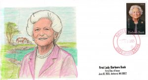 6022 -FDC -73c Barbara Bush -Wally Jr Cachet -Hand Painted -First Lady -Amherst