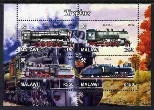 MALAWI - 2012 - Steam Locomotives #4 - Perf 4v Sheet - MNH - Private Issue