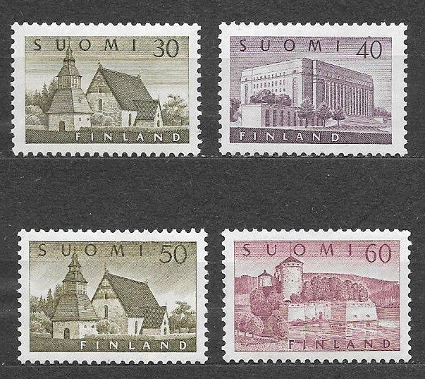 FINLAND-1956, Sc#336-338A, MNH. BUILDINGS-CHURCH, PARLIMENT, FORTRESS. VF+.