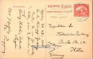 Egypt 4m Sphinx and Pyramids Postal Card 1911 Cataract Hotel Assouan to Colog...