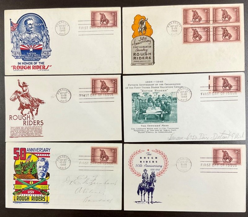 973 Rough Riders 14 Various FDCs Bucky O’Neill Monument Prescott, AZ 1948 