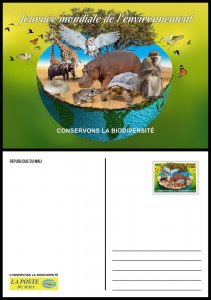 MALI 2023 STATIONERY CARD - HIPPOPOTAMUS MUSHROOMS MONKEY TURTLES FROGS OWLS-